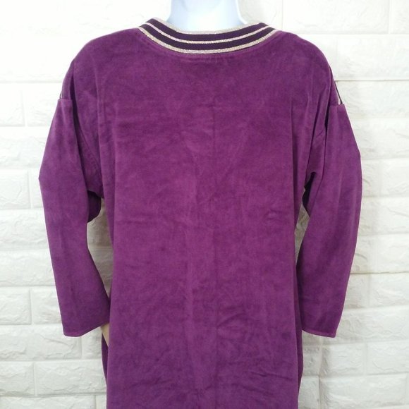 Vintage 90s Velour Loungewear Dress Pop-On Robe -S/M Metallic V-Neck Pockets - Picture 9 of 10